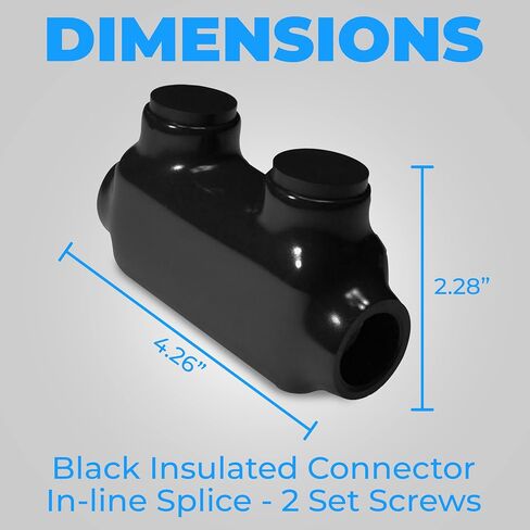 OhLectric Black Insulated Inline Splice Connector, Wire Range 250-6, Allen Hex 5/16, Rubber Vinyl Coated Prefilled w/Oxide Inhibitor Easy Entry 4.13" x 1.3" x 2.14", 2 Set Screws (Pack of 4) OL-73138 in Saudi Arabia