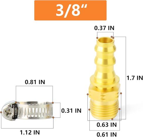 قطعتان من وصلات الخراطيم الدوارة النحاسية من GASHER 3/8 بوصة بارب × 5/8 بوصة - 18 خيط (توهج مقلوب) مع اتحاد حلقة مطاطية للوقود/الهواء/السائل/الغاز in Kuwait