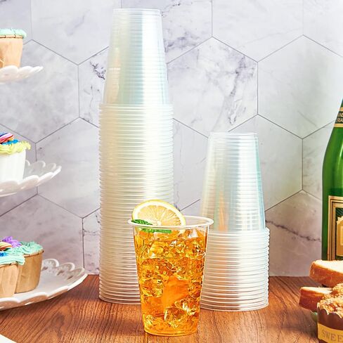 عبوة من 500 أكواب بلاستيكية شفافة سعة 9 أونصة، أكواب للشرب للاستعمال مرة واحدة، أكواب بلاستيكية للحفلات لحفلات أعياد الميلاد، والنزهات، والاحتفالات، وأي أحداث in Kuwait
