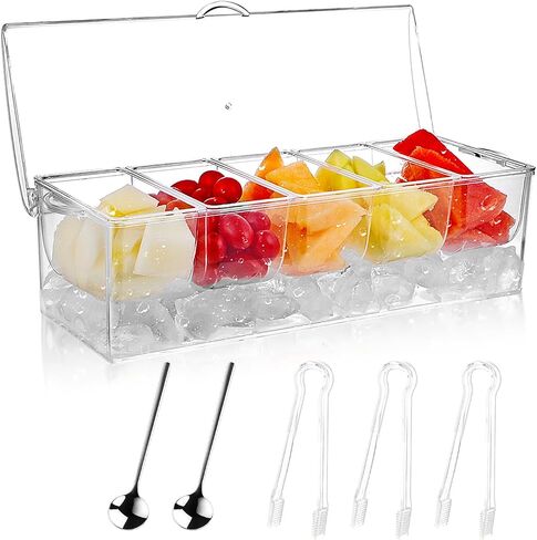 Chilled Serving Tray, Ice Party Platter with Lid, 4 Compartments Appetizer Serving Tray on Ice in Kuwait