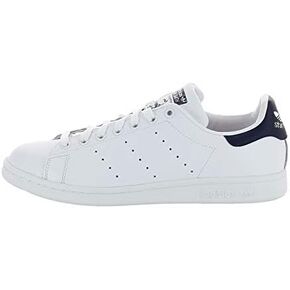 adidas Originals Men's Stan Smith Leather White/Navy Athletic Sneakers, White, Size 8.5 in Kuwait