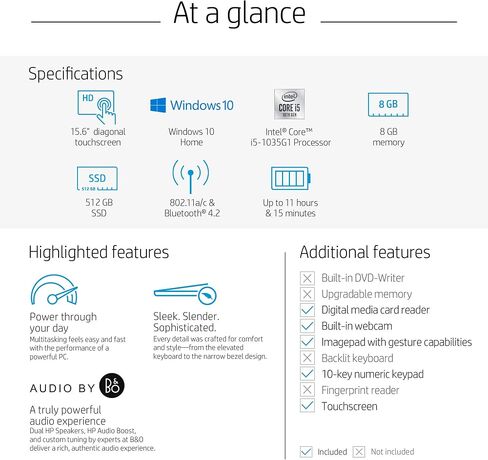 لاب توب اتش بي بافيلون 15 بوصة اتش دي شاشة لمس عالية الوضوح، الجيل 10 انتل كور i5-1035G1، ذاكرة رام 8 جيجا، محرك الاقراص الصلبة 512 جيجا، ويندوز 10 هوم (15-cs3010nr، فضي معدني) in Kuwait