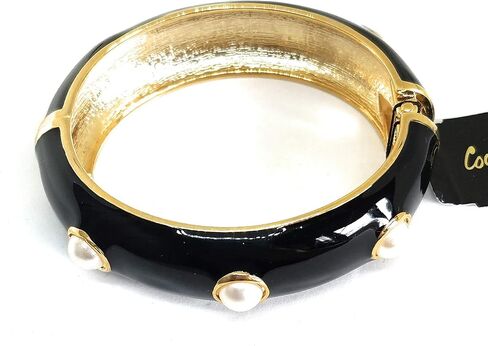 Cookie Lee Hinged Black Bangle Bracelets (D24) 88012 in Kuwait