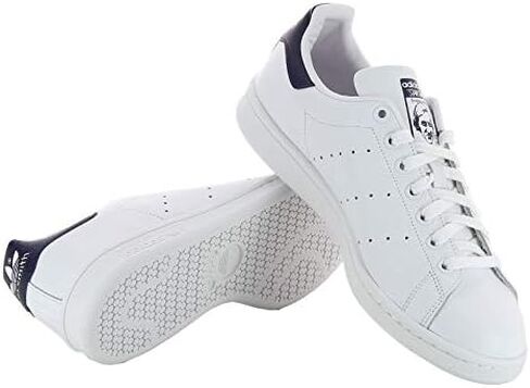 adidas Originals Men's Stan Smith Leather White/Navy Athletic Sneakers, White, Size 8.5 in Kuwait