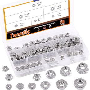 Tanstic 70 قطعة 1/4-20 5/16-18 3/8-16 10-24 8-32 6-32 شفة من الفولاذ المقاوم للصدأ عرافة قفل المكسرات مجموعة متنوعة in Kuwait