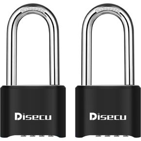 قفل مجموعة من 4 أرقام من ديسكو شديد التحمل بطول 2.5 بوصة قفل مقاوم للماء للاستخدام في الهواء الطلق لخزانة صالة الألعاب الرياضية المدرسية، البوابة، تخزين بمشبك، صندوق الأدوات، السياج، الحقيبة، الدراجة (أسود، عبوتان)