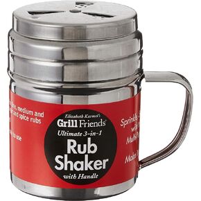 Elizabeth Karmel’s Adjustable Dry Rub Shaker with Holes for Medium and Coarse Grind Seasonings, Stainless Steel, 1-Cup Capacity