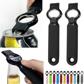 DUNLAGUE Soda Can Opener and Beer Bottle Opener Bartender with 4.2" Long Silicone Handle, Pop Top Can Tab Opener for Long Nails, Bottle Opener for Arthritic Hand and Seniors 2-Pack Black