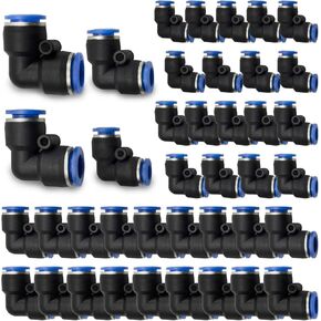 Bwintech 40 Pcs Straight Push in Connect Pneumatic Fitting Kit,2 Way Plastic Quick Release PU Air Line Adapter,(6mm,8mm,10mm,12mm)
