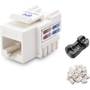 كابل ماترز مدرج في قائمة UL مكون من 25 حزمة RJ45 Keystone Jack، ومقابس Cat6 Keystone باللون الأبيض وحامل Keystone Punch-Down