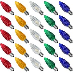 أوستن كوست 25PACK مصابيح LED ليلية، مصابيح C7 كانديلابرا LED، قاعدة ثريا E12، 0.6 وات يعادل 7 وات، أبيض دافئ 2200 ك، 50 لومين، زجاج شفاف مقاوم للماء in Kuwait