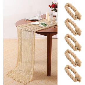 10Ft Beige Gauze Table Runner, Sheer Cheesecloth Table Runner Bulk for Holiday Party Bridal Shower Romantic Boho Table Decor | 35" W x 118" L
