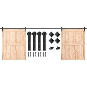 SMARTSTANDARD 8FT Heavy Duty Double Door Sliding Barn Door Hardware Kit,Smoothly and Quietly-Easy to Install-Includes Step-by-Step Installation Instruction Fit 24" Wide Door Panel