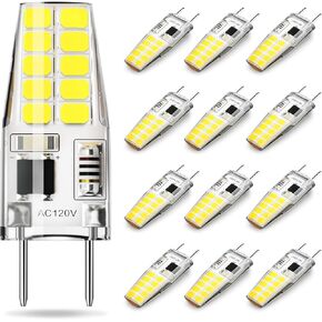 SHINESTAR 12-Pack G8 Led Bulb Dimmable, 120V T4 Bulb 20w, Daylight White 6000K, Under Cabinet Light Bulb