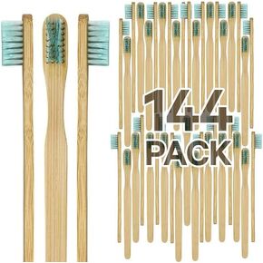 144 Biodegradable Prepasted Bamboo Tooth Brush Individually Wrapped Soft Bristles,Refreshing Mint Flavor Paste (144 Pack)