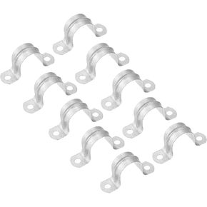 uxcell Rigid Pipe Strap, 24pcs 1 Inch (25mm) Two Hole Strap U Bracket Zinc Plated Steel Tension Tube Clip Clamp for Pipe Fixing
