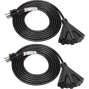 DEWENWILS 10 FT Outdoor Tri-Tap Extension Cord Splitter, Weatherproof 16/3 SJTW Power Cable for Holiday Decoration and Landscaping String Lights, ETL Listed, Pack of 2, Black