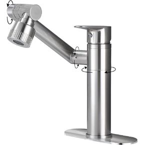 HUAHUALALA 1080 Degree Swivel Faucet for Bathroom Sink,Kitchen Faucet with Big Angle Rotate Spray Dual Function,Single Handle Vanity Faucet with Deck Plate,Lavatory Faucet,1 or 3 Hole Brushed Nickel