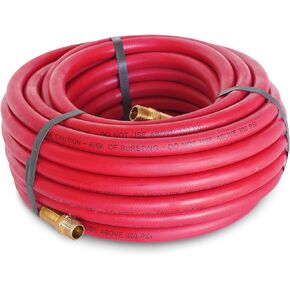 خرطوم هواء مطاطي من Steelman بطول 50 قدم × 3/8 بوصة للأدوات الهوائية، تركيبات نحاسية ذكر NPT مقاس 3/8 بوصة، ضغط عمل 300 رطل لكل بوصة مربعة، مقاوم للتآكل/الكيماويات، مطاط ممتاز in Kuwait
