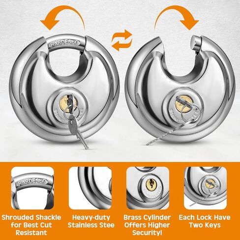 ثيروين 24 قطعة من اقفال المفاتيح مع 48 مفتاح قفل قرص من الستانلس ستيل قفل خارجي مقاوم للماء والصدا، قفل شديد التحمل مع مشبك 3/8 انش للمستودع والمراب والتخزين في الهواء الطلق in Kuwait