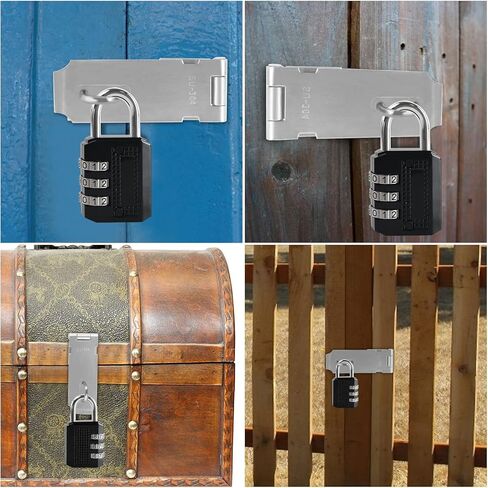مجموعة اقفال باب من 6 قطع مقاس 4 انش من الستانلس ستيل مع قفل من 4 ارقام، قفل امان مقاوم للماء للاماكن الخارجية مع 14 قطعة من البراغي بلمسة نهائية مصقولة in Kuwait