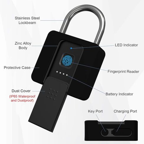 Fingerprint Lock- Dhiedas Fingerprint Padlock with Bluetooth Key, Smart Biometric Padlock Waterproof Outdoor Gate Padlock for Sheds Storage Fence Door in Kuwait
