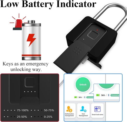 Fingerprint Lock- Dhiedas Fingerprint Padlock with Bluetooth Key, Smart Biometric Padlock Waterproof Outdoor Gate Padlock for Sheds Storage Fence Door in Kuwait