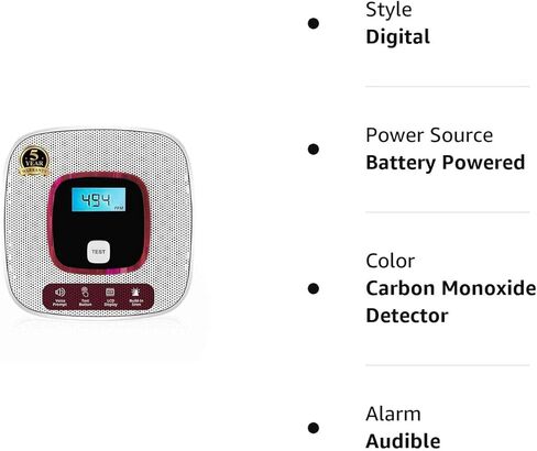 كاشف إنذار أول أكسيد الكربون - مع شاشة LCD رقمية وبطارية تحذير صوتي تعمل بالطاقة in Kuwait