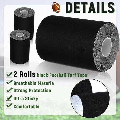 Jenaai 2 Roll Football Turf Tape 33ft Extra Wide Athletic Waterproof Sport Ultra Sticky Turf Tape for Arm Football Kinetic Bandage for Athletic Sport Protects from Burn(Black and White) in Kuwait