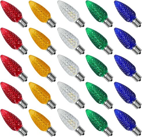 أوستن كوست 25PACK مصابيح LED ليلية، مصابيح C7 كانديلابرا LED، قاعدة ثريا E12، 0.6 وات يعادل 7 وات، أبيض دافئ 2200 ك، 50 لومين، زجاج شفاف مقاوم للماء in Kuwait