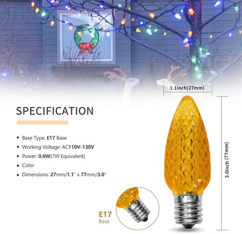 أوستن كوست 25PACK مصابيح LED ليلية، مصابيح C7 كانديلابرا LED، قاعدة ثريا E12، 0.6 وات يعادل 7 وات، أبيض دافئ 2200 ك، 50 لومين، زجاج شفاف مقاوم للماء in Kuwait
