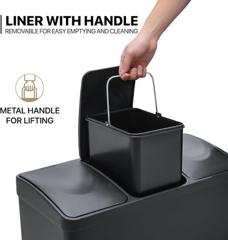 MoNiBloom 3-Compartment Step Trash Can with Soft-Close Lid for Kitchen Bathroom Bedroom Living Room Home Office Dorm Rectangular Fingerprint-Proof Foot Pedal Garbage Bin Black 45-Liter in Saudi Arabia