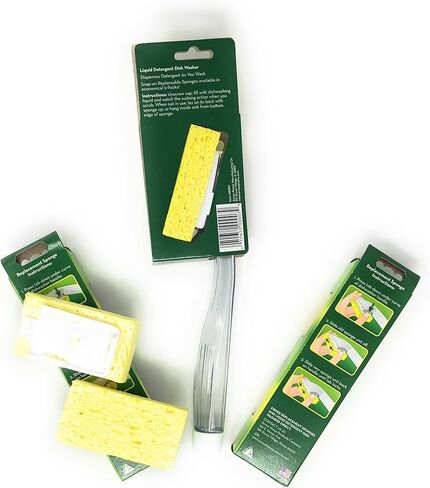 Arrow Dish Sponge With Soap Dispenser Handle and 4 Refill Sponges - Fillable Dish Wand for Quick, Convenient Cleaning - Made in the USA - Easy to Refill, Built-In Scrubber, Ideal for Dishes and Pans in Saudi Arabia