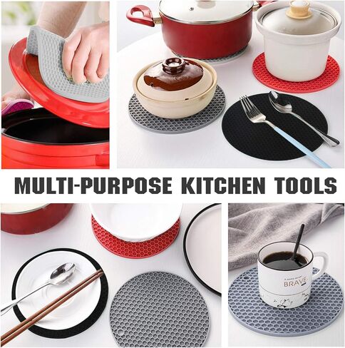 Joyhalo Trivets for Hot Dishes - Hot Pads for Kitchen, Silicone Pot Holders for Hot Pots and Pans, Silicone Mats for Kitchen Countertops, Table, Flexible Easy to Wash and Dry, Grey in Kuwait