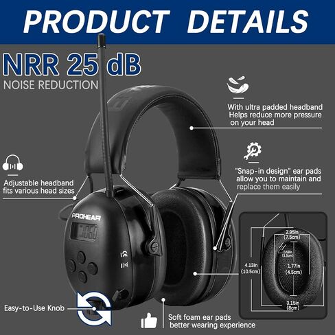 PROHEAR 033 سماعات رأس بلوتوث مطورة 5.3 لحماية السمع AM FM وأغطية أذن آمنة لتقليل الضوضاء مع بطارية قابلة لإعادة الشحن 2000 مللي أمبير في الساعة، واقي الأذن لقص العشب - أخضر in Kuwait