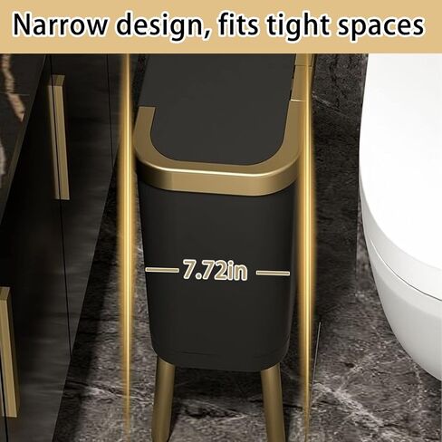 سلة مهملات المطبخ من أورالفا مع غطاء، سلة قمامة رفيعة، سلة مهملات الحمام السوداء بحافة ذهبية، سلة قمامة حديثة، سلة قمامة بلاستيكية لغرفة النوم، غرفة المعيشة، المرحاض والمكتب، 4 جالون in Kuwait