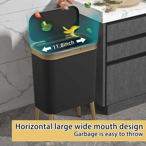 سلة مهملات المطبخ من أورالفا مع غطاء، سلة قمامة رفيعة، سلة مهملات الحمام السوداء بحافة ذهبية، سلة قمامة حديثة، سلة قمامة بلاستيكية لغرفة النوم، غرفة المعيشة، المرحاض والمكتب، 4 جالون in Kuwait