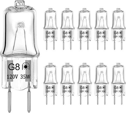 G8 Halogen Bulb 20W 120V Dimmable T4 JCD Type G8 Base Bi-Pin Xenon Bulb for Under Cabinet Puck Lights, Kitchen Hood, Landscape Lights, Warm White 2700K (10 Pack) in Kuwait