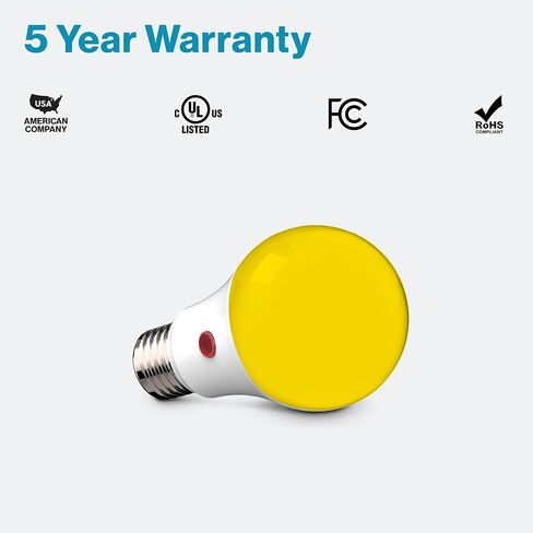 Sunco 4 Pack LED Bug Light Bulbs Outdoor A19 Yellow Dusk to Dawn Bug Light for Porch 9W Auto On/Off, Photocell Sensor, 2000K Amber Glow, E26 Base, Patio, Deck, Backyard UL Listed in Saudi Arabia