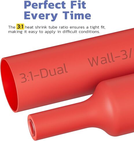haisstronica 220pcs 3:1 Heat Shrink Tubing, Adhesive Lined Marine Grade Heat Shrink Tube - 1.75" Length 6Size Perfect for Home,Automotive,and Industrial, 1/8"-3/4" (Black/Red) in Kuwait