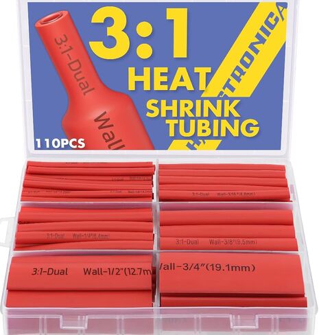 haisstronica 220pcs 3:1 Heat Shrink Tubing, Adhesive Lined Marine Grade Heat Shrink Tube - 1.75" Length 6Size Perfect for Home,Automotive,and Industrial, 1/8"-3/4" (Black/Red) in Kuwait