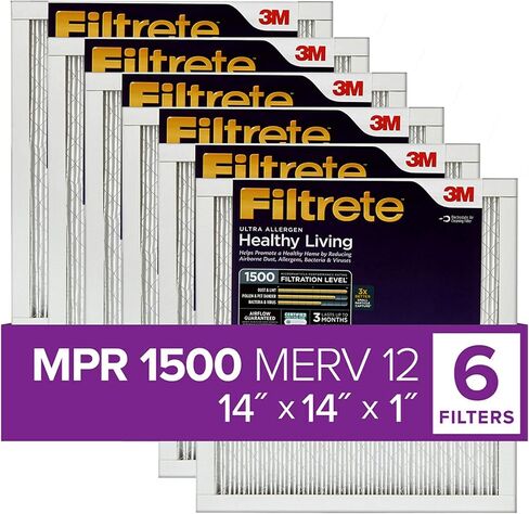 فيلتريت فلتر هواء 14×14×1، MPR 1500، MERV 12، فلاتر هواء مطوية 1 انش تدوم لمدة 3 اشهر، 6 فلاتر in Kuwait