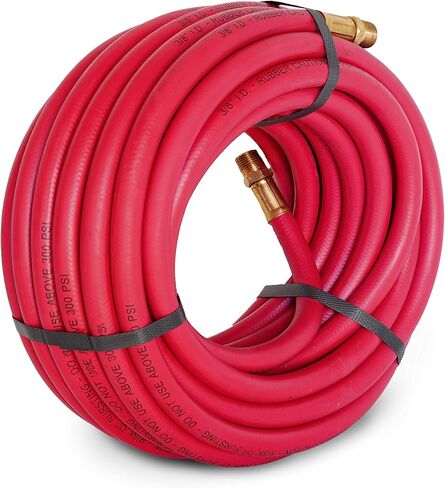 Steelman 50-Foot x 3/8-Inch ID Rubber Air Hose for Pneumatic Tools, 3/8-Inch Male NPT Brass Fittings, 300-PSI Working Pressure, Abrasion/Chemical Resistant, Premium Rubber in Saudi Arabia