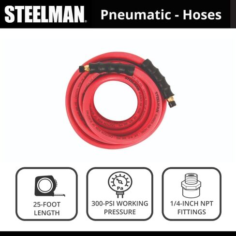 خرطوم هواء مطاطي من Steelman بطول 50 قدم × 3/8 بوصة للأدوات الهوائية، تركيبات نحاسية ذكر NPT مقاس 3/8 بوصة، ضغط عمل 300 رطل لكل بوصة مربعة، مقاوم للتآكل/الكيماويات، مطاط ممتاز in Kuwait