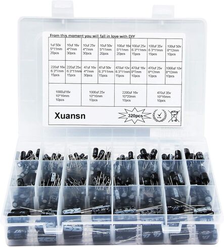 Electrolytic Capacitor 1uF 10uf 100uf 1000uF 220uf 47uf 470uf 10V 16V 25V 35V 50V for Air Conditioning LED Lights Audio Microwave Oven Refrigerator 320Pcs 20Value XUANSN DIP Capacitor Kit in Saudi Arabia