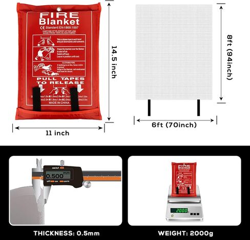 FLASLD Large Fire Blanket for Home and Kitchen, 6 ft x 8 ft Fiberglass Welding Blanket Emergency for People, Flame Retardant Protection and Heat Insulation in Kuwait