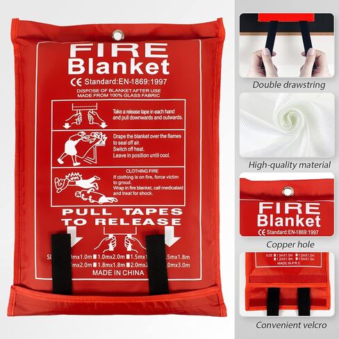 FLASLD Large Fire Blanket for Home and Kitchen, 6 ft x 8 ft Fiberglass Welding Blanket Emergency for People, Flame Retardant Protection and Heat Insulation in Kuwait