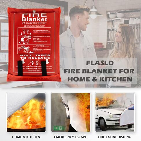 FLASLD Large Fire Blanket for Home and Kitchen, 6 ft x 8 ft Fiberglass Welding Blanket Emergency for People, Flame Retardant Protection and Heat Insulation in Kuwait