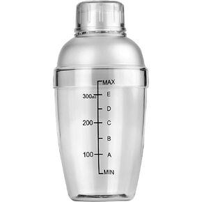 1Pc Plastic Cocktail Shaker with Scale and Strainer Top, Clear Plastic Cocktail Shaker Bottle Wine Mixer Bottle Cocktail Tea Measuring Jigger for Bar Party Home Use (350ml/12oz)