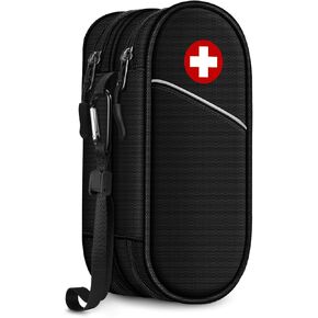 SITHON Double-Layer Epipen Carrying Case, Travel Medication Organizer Bag Emergency Medical Pouch Holds 2 EpiPens, Asthma Inhaler, Anti-Histamine, Auvi-Q, Allergy Medicine Essentials (Red) in Saudi Arabia